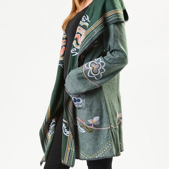 Ladies Open, shawl Collar, Embroidered, Hooded Cardigan - Picture 2 of 10